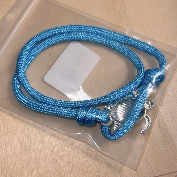 LAST 1 ‼️ NWT 🐢🏝 ECO-FRIENDLY SILVER SEA TURTLE SKY BLUE STRETCH ROPE BRACELET - Picture 5 of 6